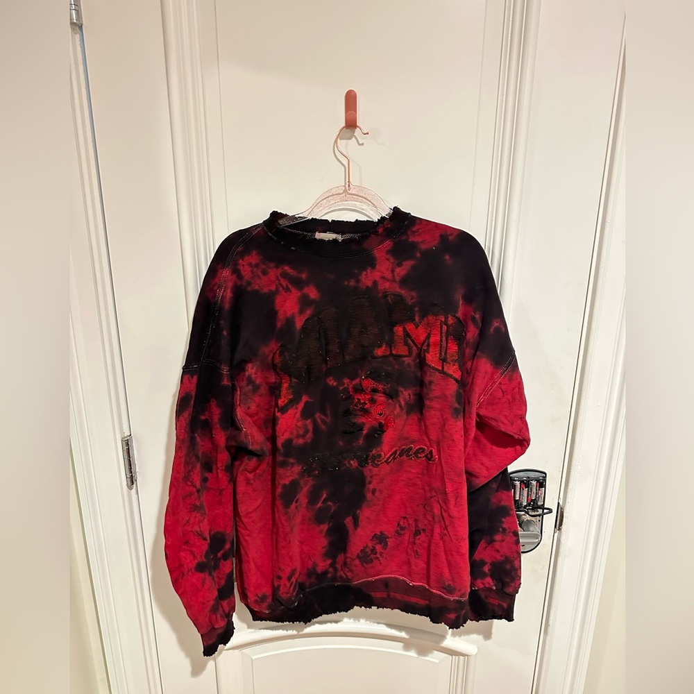 LF Stores University of Miami black & red tie-dye crewneck